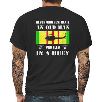 Never Underestimate Old Man Who Flew In Huey Vietnam Veteran Mens Back Print T-shirt | Favorety CA