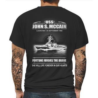 Uss John S Mccain Fortune Favors The Brave She Will Live Forever Our Hearts Mens Back Print T-shirt | Favorety DE