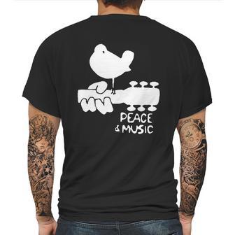 Woodstock Blue White Peace And Music Festival Guitar Mens Back Print T-shirt | Favorety AU