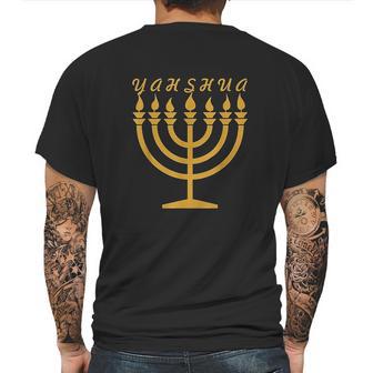 Yahshua Menorah Hebrew Mens Back Print T-shirt | Favorety