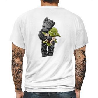 Baby Groot Hugging Baby Yoda Mens Back Print T-shirt | Favorety