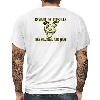 Beware Of Pit Bulls They Will Steal Your Heart Mens Back Print T-shirt | Favorety