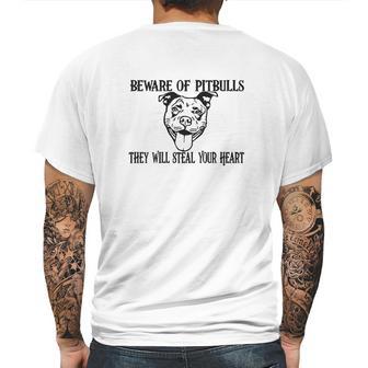 Beware Of Pit Bulls They Will Steal Your Heart Youth Mens Back Print T-shirt | Favorety