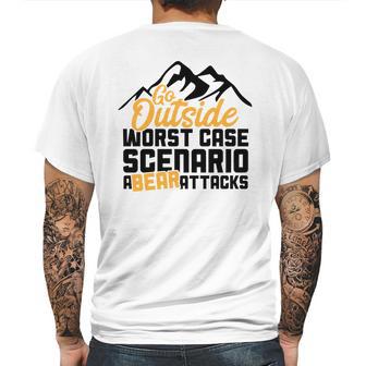 Funny Camping Go Outside Worst Case Bear Attacks Mens Back Print T-shirt | Favorety AU