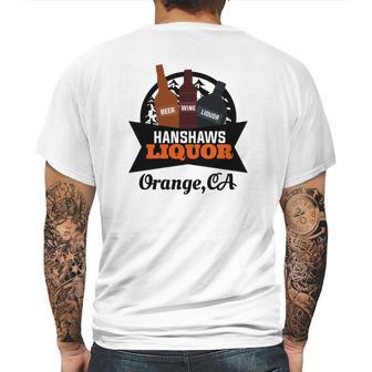 Hanshaw Liquor Orange Ca Mens Back Print T-shirt | Favorety