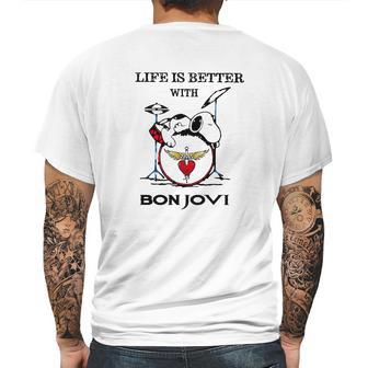 Life Is Better With Bon Jovi Snoopy Rock Band Mens Back Print T-shirt | Favorety