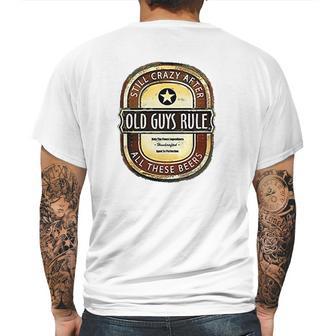 Old Guys Rule Crazy Brew Lake Blue Mens Back Print T-shirt | Favorety