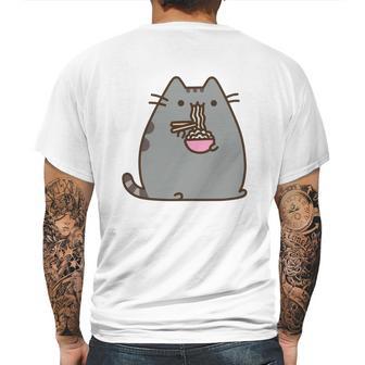 Pusheen The Cat Eating Noodles Mens Back Print T-shirt | Favorety