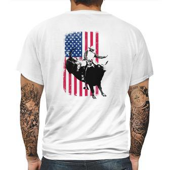 Rodeo Bull Rider Patriotic American Flag Mens Back Print T-shirt | Favorety