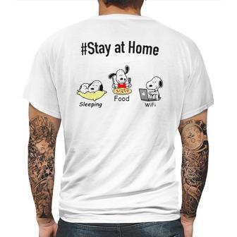 Snoopy Stay At Home Sleeping Food Wifi Mens Back Print T-shirt | Favorety