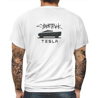 Tesla Cybertruck Truck And Logo Mens Back Print T-shirt | Favorety