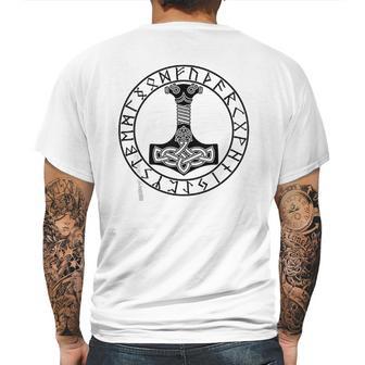 Thor Hammer Mjolnir In Circle Of Norse Runes Mens Back Print T-shirt | Favorety UK