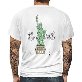 Tourist Statue Of Liberty Iconic New York Mens Back Print T-shirt | Favorety