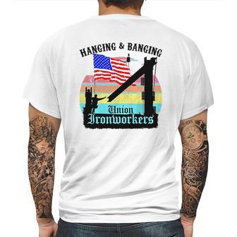 Union Ironworkers Hanging & Banging American Flag Mens Back Print T-shirt | Favorety UK