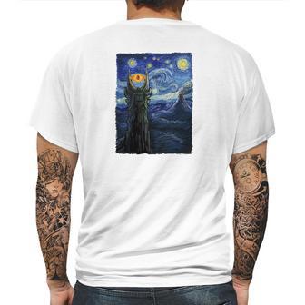 Vincent Van Gogh The Starry Night With Lord Of The Rings Middle Earth Sauron Tower Evil Eye Tshirt Mens Back Print T-shirt | Favorety CA