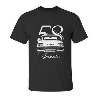 1958 Impala Grill View With Year And Model Unisex T-Shirt | Favorety AU