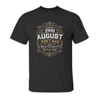 20Th Birthday 20 Years Old August 2001 Made Born Vintage Unisex T-Shirt | Favorety DE