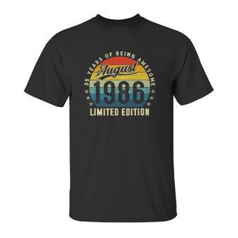 35 Years Old Birthday Made In August 1986 35Th Birthday Unisex T-Shirt | Favorety