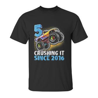 5 Crushing It Since 2016 Monster Truck 5Th Birthday Gift Boy Unisex T-Shirt | Favorety UK