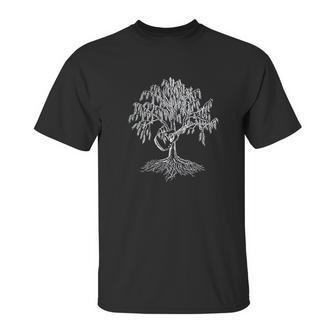 Acoustic Guita Hand Printed Willow Tree Asphalt Unisex T-Shirt | Favorety