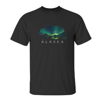 Alaskan Bear With Aurora Borealis Icy Mountain Tee Unisex T-Shirt | Favorety