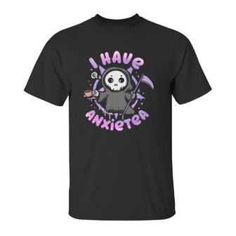 I Have Anxiety I Tea Time I Kawaii Pastel Goth Grim Reaper Unisex T-Shirt | Favorety AU