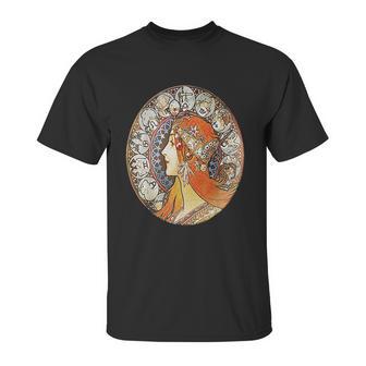 Art Nouveau Zodiac Signs Gypsy Fortune Teller Alphonse Mucha Unisex T-Shirt | Favorety UK