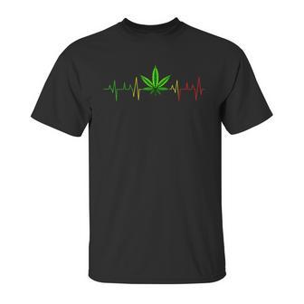 Cannabis Heartbeat Weed Marijuana Pot Ganja Leaf Stoner Unisex T-Shirt | Favorety