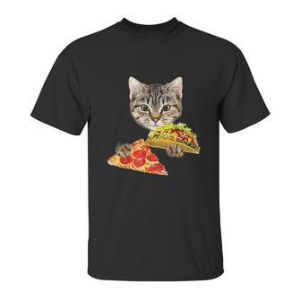 Cat Eating Taco And Pizza Shirt Funny Kitty By Zany Brainy Unisex T-Shirt | Favorety AU