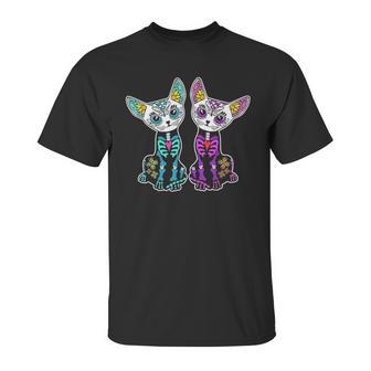 Day Of Dead Sugar Cats Skeleton Skull Unisex T-Shirt | Favorety AU