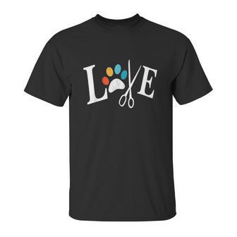 Dog Grooming Love Dogs Pet Daycare Groomer Vintage Paw Print Unisex T-Shirt | Favorety UK