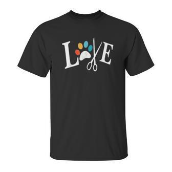 Dog Grooming Love Dogs Pet Daycare Groomer Vintage Paws Print Unisex T-Shirt | Favorety CA