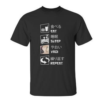 Eat Sleep Yaoi Repeat Gift Graphic Design Printed Casual Daily Basic Unisex T-Shirt | Favorety AU