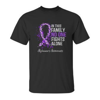 In This Family No One Fights Alone Alzheimer Ribbon Unisex T-Shirt | Favorety AU