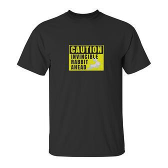 Funny Novelty Caution Sign Invincible Rabbit Ahead Unisex T-Shirt | Favorety DE