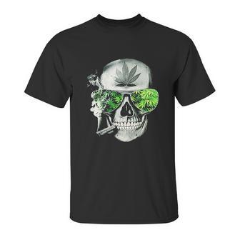 Funny Style Weed Cannabis Marijuana Smoking Skull Unisex T-Shirt | Favorety