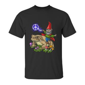 Gnome Riding Frog Hippie Peace Fantasy Psychedelic Forest Unisex T-Shirt | Favorety UK