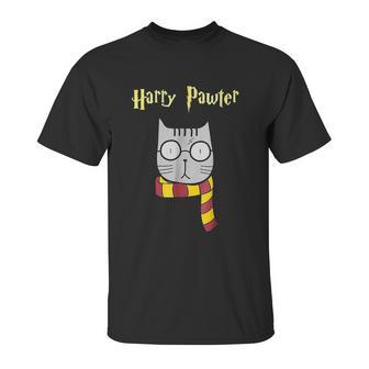 Harry Pawter Funny Magic Cat With Glasses Gift Unisex T-Shirt | Favorety UK