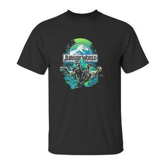 Jurassic World Blue Green Jungle Velociraptor Attack Unisex T-Shirt | Favorety