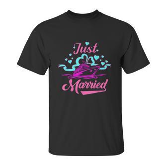 Just Married Newlyweds Cruise Honeymoon Graphic Design Printed Casual Daily Basic Unisex T-Shirt | Favorety CA