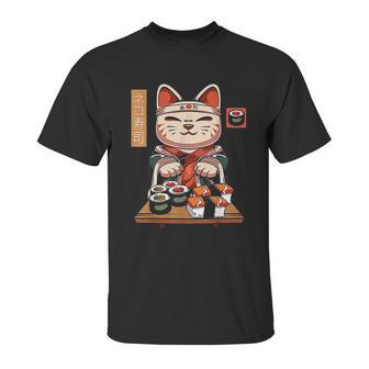 Kawaii Maneki Neko Sushi Bar Cute Sashimi Maki Roll Cat Unisex T-Shirt | Favorety DE