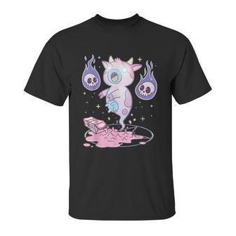 Kawaii Pastel Goth Cute Creepy Strawberry Milk Ghost Cow Graphic Design Printed Casual Daily Basic Unisex T-Shirt | Favorety UK