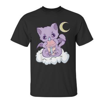 Kawaii Pastel Goth Cute Creepy Witchy Cat Boba Anime Kitten Unisex T-Shirt | Favorety