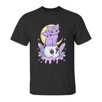 Kawaii Pastel Goth Cute Creepy Witchy Cat And Skull V5 Unisex T-Shirt | Favorety CA