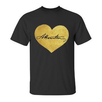 Love A Hamilton Golden Signature Heart Unisex T-Shirt | Favorety AU