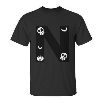 N Name Character Skullcap Pumpkin Dracula Halloween Quote Unisex T-Shirt | Favorety