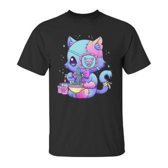 Pastel Goth Aestic Kawaii Creepy Cat Eating Ramen Noodles Unisex T-Shirt | Favorety CA