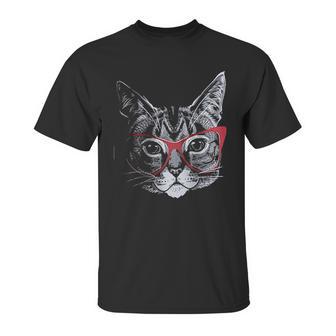 Red Linda Glasses Cat Sassy Funny Kitty Belcher Cute Unisex T-Shirt | Favorety UK