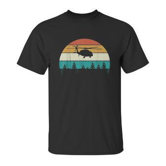 Retro Black Hawk Helicopter Pilot Vintage Sunset Unisex T-Shirt | Favorety AU