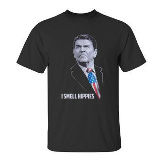 I Smell Hippies Funny Ronald Reagan Conservative Merica Usa Unisex T-Shirt | Favorety DE